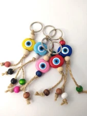 Nazar Boncuk Anahtarlık 5 Adet Kötü Göz Kovucu Nazar Hand Made Hasır Renkli Boncuklu Nazarlı Anahtarlık - 3