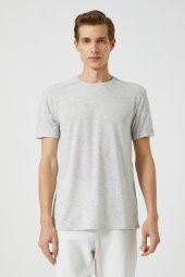 Bisiklet Yaka Tişört Dokulu Kısa Kollu Dar Kesim thumbnail 3