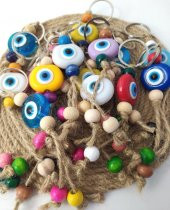 Nazar Boncuk Anahtarlık 20 Adet Kötü Göz Kovucu Nazar Hand Made Hasır Renkli Boncuklu Nazarlı Anahtarlık - 4