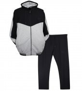 Erkek Büyük Beden Kapşonlu Eşofman Takımı Gri-Siyah - 1