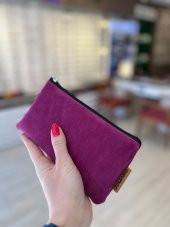 Fuşya Süet Özel Tasarım Fermuarlı Gözlük Kılıfı - Çanta - 1