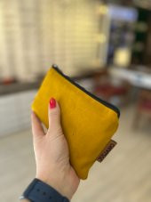 Sarı Süet Özel Tasarım Fermuarlı Gözlük Kılıfı - Çanta - 2