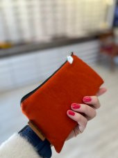 Turuncu Süet Özel Tasarım Fermuarlı Gözlük Kılıfı - Çanta - 1