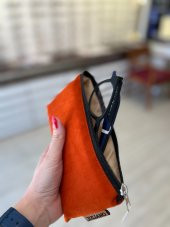 Turuncu Süet Özel Tasarım Fermuarlı Gözlük Kılıfı - Çanta - 3