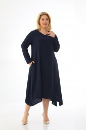 Kadın Büyük Beden Asimetrik Bol Kesim Uzun Kollu Salaş Midi Elbise - 8