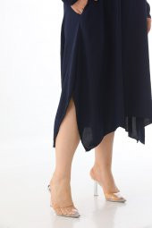 Kadın Büyük Beden Asimetrik Bol Kesim Uzun Kollu Salaş Midi Elbise - 10