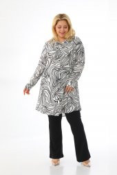 Kadın Büyük Beden Çizgili Desenli Katlamalı Kollu Viskon Tunik Gömlek - 4