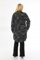 Kadın Büyük Beden Çizgili Desenli Katlamalı Kollu Viskon Tunik Gömlek - 5