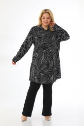 Kadın Büyük Beden Çizgili Desenli Katlamalı Kollu Viskon Tunik Gömlek - 6