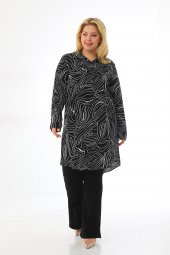 Kadın Büyük Beden Çizgili Desenli Katlamalı Kollu Viskon Tunik Gömlek - 8