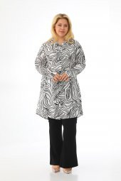 Kadın Büyük Beden Çizgili Desenli Katlamalı Kollu Viskon Tunik Gömlek - 10