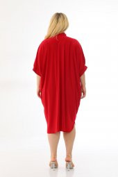 Kadın Büyük Beden Düğmeli Diz Boyu Midi Kısa Kollu Gömlek Elbise - 2