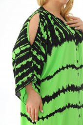 Kadın Büyük Beden Oversize Salaş Yarım Kollu Yazlık Batik Gömlek Elbise - 5