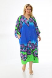 Kadın Büyük Beden Oversize Salaş Yarım Kollu Yazlık Çiçekli Gömlek Elbise - 2