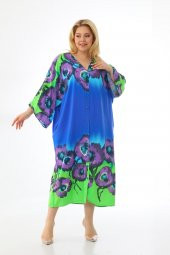 Kadın Büyük Beden Oversize Salaş Yarım Kollu Yazlık Çiçekli Gömlek Elbise - 3