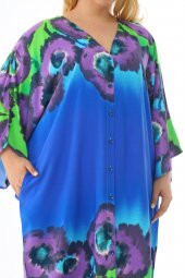 Kadın Büyük Beden Oversize Salaş Yarım Kollu Yazlık Çiçekli Gömlek Elbise - 4