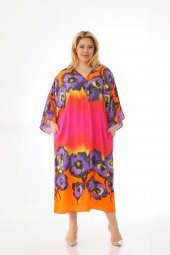 Kadın Büyük Beden Oversize Salaş Yarım Kollu Yazlık Çiçekli Gömlek Elbise - 7