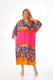 Kadın Büyük Beden Oversize Salaş Yarım Kollu Yazlık Çiçekli Gömlek Elbise - 9