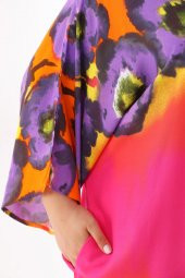 Kadın Büyük Beden Oversize Salaş Yarım Kollu Yazlık Çiçekli Gömlek Elbise - 10