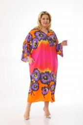 Kadın Büyük Beden Oversize Salaş Yarım Kollu Yazlık Çiçekli Gömlek Elbise - 11