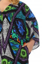 Kadın Büyük Beden Oversize Salaş Yarım Kollu Yazlık Etnik Gömlek Elbise - 10