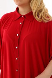 Kadın Büyük Beden Volanlı Düğmeli Diz Boyu Midi Gömlek Elbise - 3