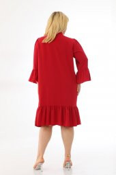 Kadın Büyük Beden Volanlı Düğmeli Diz Boyu Midi Gömlek Elbise - 7