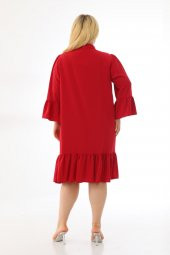 Kadın Büyük Beden Volanlı Düğmeli Diz Boyu Midi Gömlek Elbise - 8