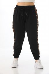 Kadın Büyük Beden Yüksek Bel Leopar Şeritli Eşofman Altı - 1