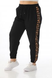 Kadın Büyük Beden Yüksek Bel Leopar Şeritli Eşofman Altı - 2