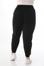 Kadın Büyük Beden Yüksek Bel Leopar Şeritli Eşofman Altı - 4