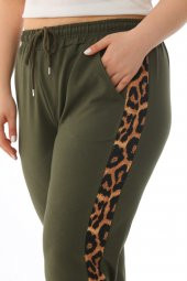 Kadın Büyük Beden Yüksek Bel Leopar Şeritli Eşofman Altı - 7