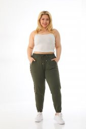 Kadın Büyük Beden Yüksek Bel Leopar Şeritli Eşofman Altı - 8