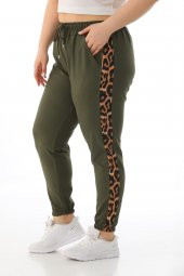 Kadın Büyük Beden Yüksek Bel Leopar Şeritli Eşofman Altı - 9