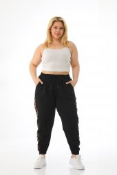 Kadın Büyük Beden Yüksek Bel Leopar Şeritli Eşofman Altı - 5