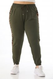 Kadın Büyük Beden Yüksek Bel Leopar Şeritli Eşofman Altı - 6