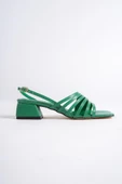 ButterflyS Yeşil Asimetrik Çok Bantlı Kısa Kalın Topuklu Sandalet - 2