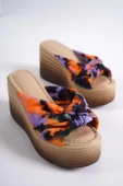 Pointy Turuncu Batik Platform Dolgu Topuklu Kadın Terlik - 4