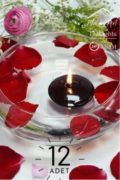 Float | Siyah 12 Adet Yüzen Mum | 4 Saat Yanan Tea Light Mum | Kokusuz Terapi Mumu thumbnail 1