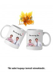 The Office Jim-Pam İkili Porselen Sevgili Baskılı Kupa Bardak-Sevgililer Günü Hediyesi-2Adet - 1