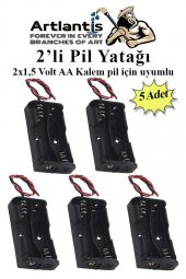 2 Li Pil Yatağı Deney 5 Adet Pil Yuvası Pil Kutusu Aa Kalem Kalın Pil 2x1,5 Volt Yaylı Pil Yuvası - 1