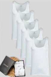 Grsn Erkek 5 li Kutulu Damat Çeyiz Pamuk Askılı Atlet Seti 11073 - 1