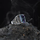 Mistik Topaz ve Zirkon Taşlı Motifli Gümüş Erkek Yüzük - 1