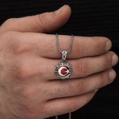 Kırmızı Zirkon Taşlı Ayyıldız Gümüş Erkek Kolye - 6