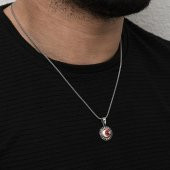 Kırmızı Zirkon Taşlı Ayyıldız Gümüş Erkek Kolye - 8