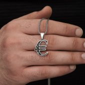 Euro Simgesi Gümüş Erkek Kolye - 2