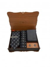 Brianze Damla Desen Kravat Mendil Kol Düğmesi Kravat İğnesi Ve Cüzdan Hediyelik Set thumbnail 1