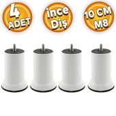 Mobilya Koltuk Kanepe Dolap Baza Yatak Çekyat Ayağı Metal Ince Diş M8 Beyaz Ayakları 10 Cm 4 Adet thumbnail 1