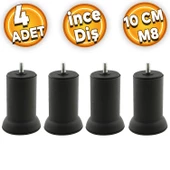 Mobilya Koltuk Kanepe Baza Çekyat Yükseltme Metal Ince Diş M8 Siyah Ayağı Ayakları 10 Cm 4 Adet - 1