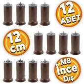 Metal Mobilya Baza Kanepe Koltuk Çekyat Yükseltme Ayağı M8 Ince Diş Kahve Ayakları 12 Cm (12 ADET) - 1